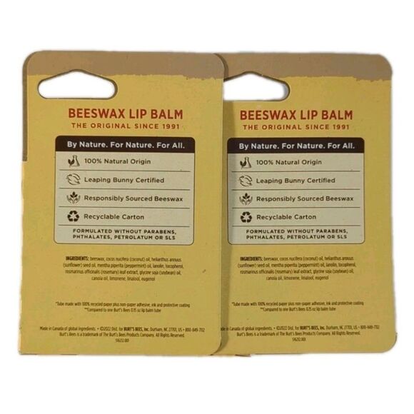 (2 PACK) NEW Burt's Bees The Original Paper Tube Moisturizing Lip Balm 0.34 Oz - Picture 3 of 6